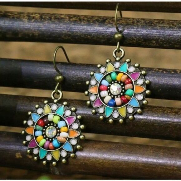 Vintage Round Antique Bronze Distressed Multicolor Floral 3pc set - Picture 3 of 5